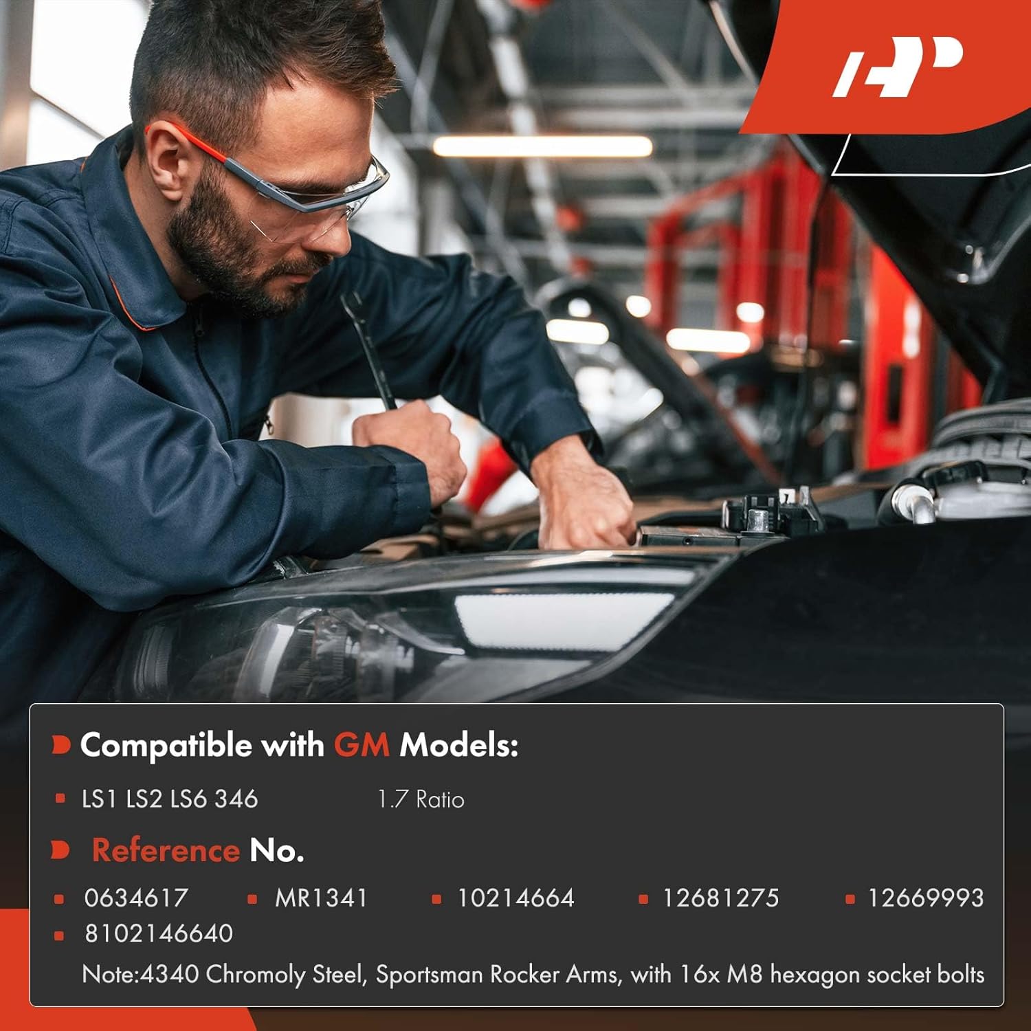 A-Premium 16Pcs Alloy Steel LS1 Rocker Arms and Bolts with Trunion Kit Compatible with GM LS2 LS6 LQ4 LQ9 LY5 LY6 LM7 346, 1.7 Ratio, 4.8L 5.3L 5.7L 6.0L