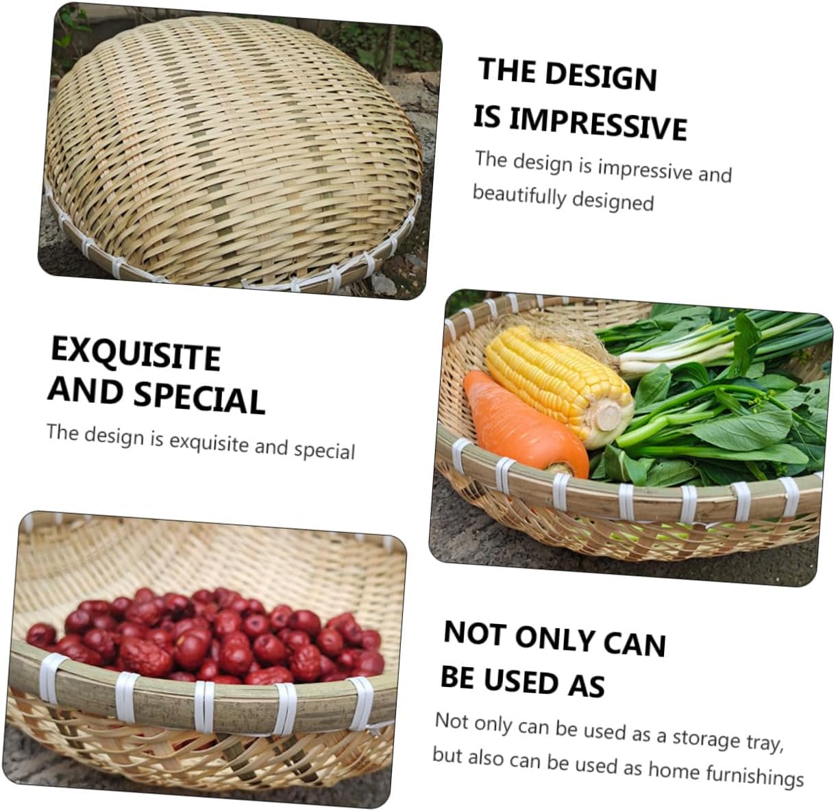 ibasenice Bun Storage Basket Set of 5 with Drainage for Kitchen Fruit Vegetable Bread Storage, Natural Woven Basket for Home Food Preparation and Serving