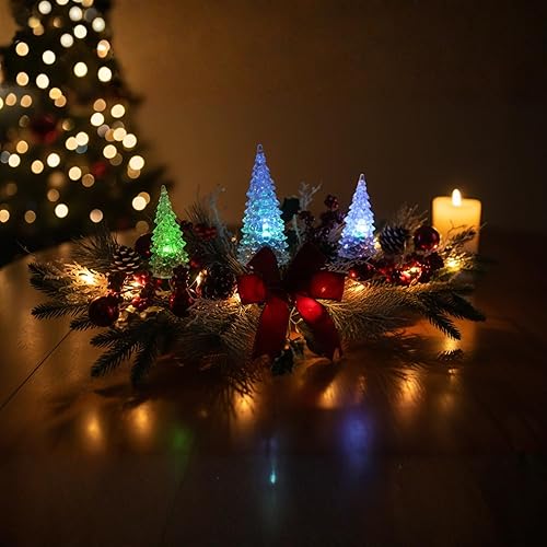 Miniatura 2 de Eksen Centro de mesa de Navidad iluminado con árboles acrílicos LED que cambian de color, decoración de mesa de Navidad de 27 pulgadas y mantel de