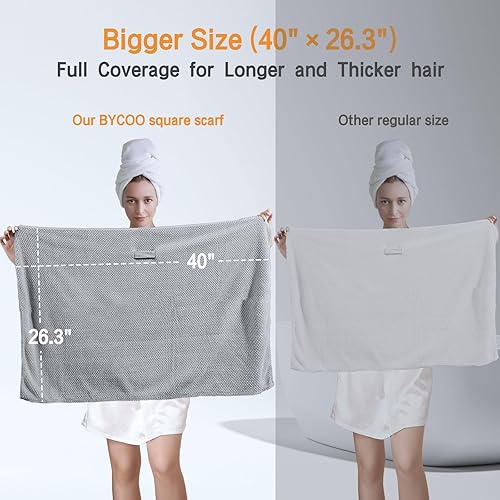 Miniatura 2 de BYCOO Toalla grande de microfibra para mujer, toalla de secado de cabello antiencrespamiento con correa elástica, secado rápido, súper absorbente,