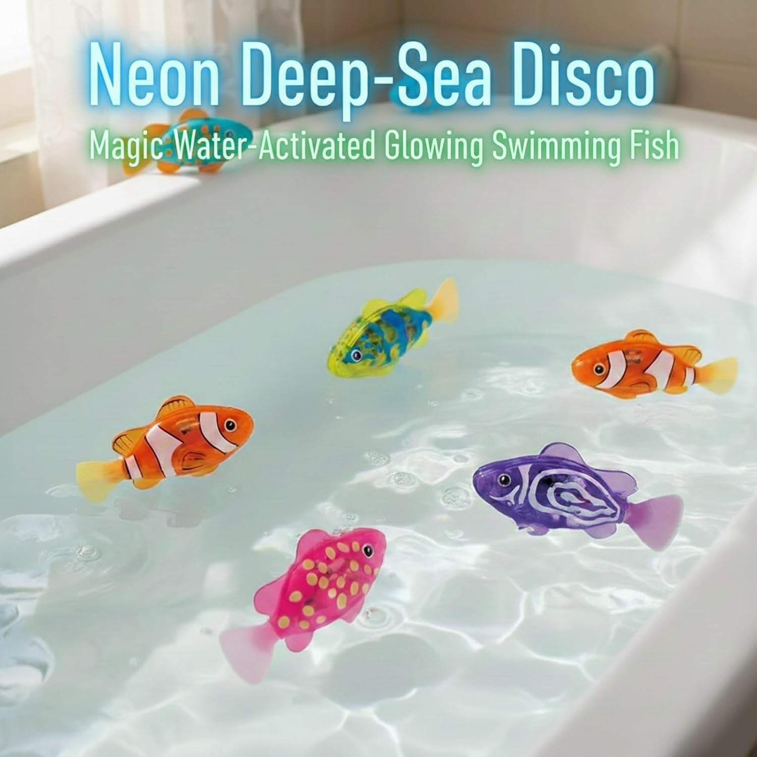 Magic Water-Activated Glowing Swimming Fish, Deep-Sea Disco, Interactive Colorful Robot Fish, Swimming Robotic Luminous Function, Waterproof Aquarium Bath Time Fun