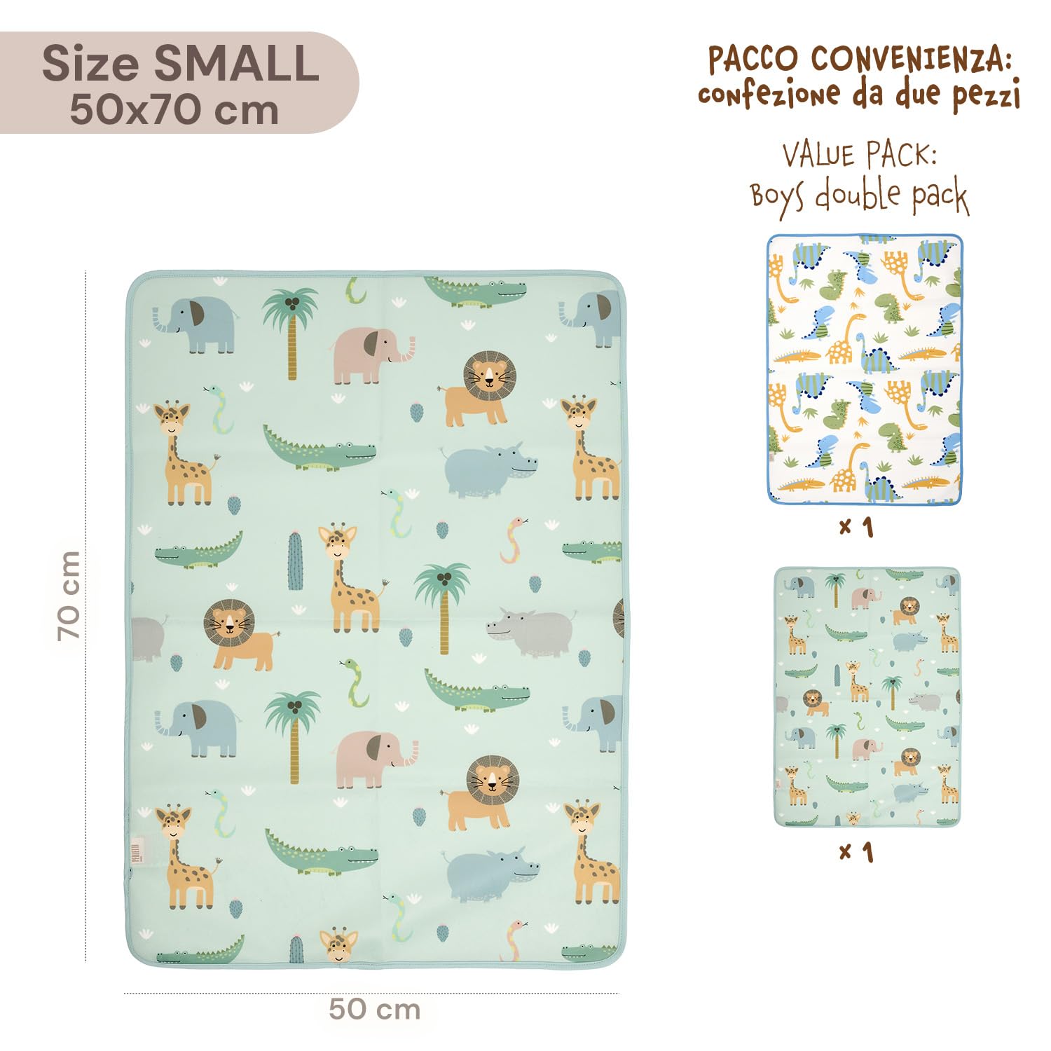 PERLETTI Traversine Neonato Fasciatoio Impermeabili Pacco Doppio - Traversa Teli Cambio Bambino Lavabili in Lavatrice - Traverse Bimbo Riutilizzabili Versatili Morbide (Set Azzurro + Verde, 50x70 cm)