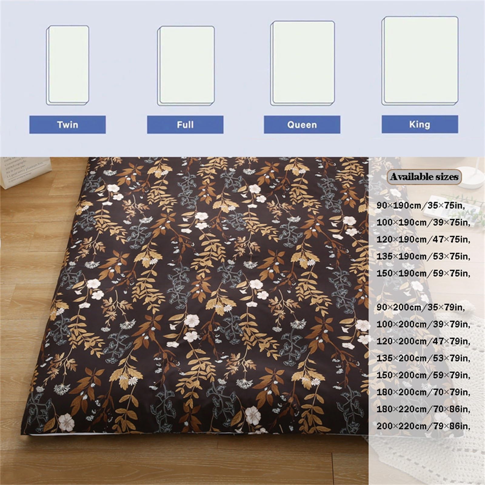 YUEZHONG Boden-Futon-Matratzenbezug, japanischer Bodenmatratzenbezug, Futon-Bettlaken mit Reißverschluss, für Tatami-Gäste, weich, hautfreundlich, waschbar (Braun, 200 x 220 cm)