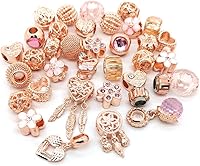 Vista 29 de Cuentas mixtas de 40 piezas, dijes para hacer joyas, cuentas de aleación de agujero grande con pedrería, colores y estilos variados al azar, Metal