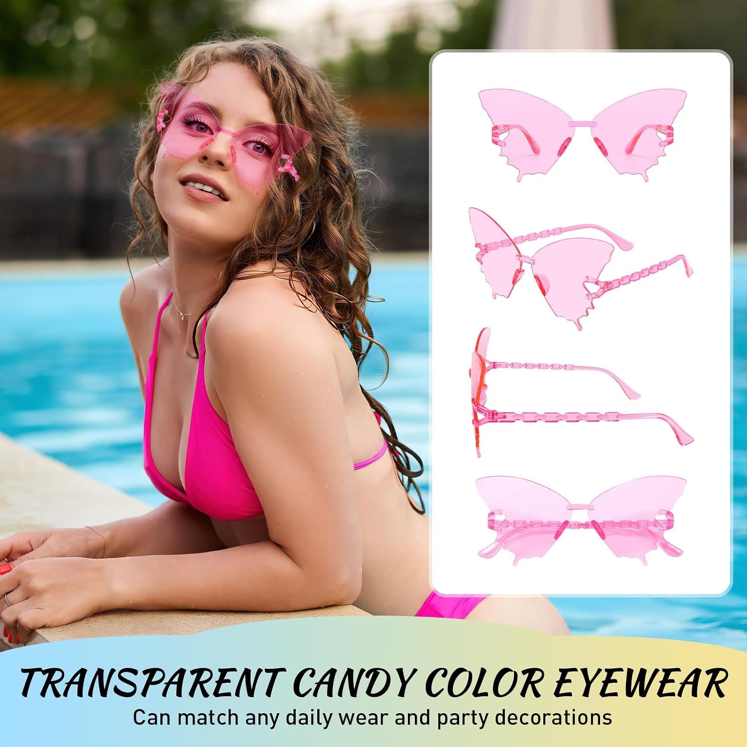 SUNOVELTIES 10/20 Pack Star/Heart Shape/Round/Butterfly/Cat Eye/Rectangle/Fire Rimless Tinted Party Sunglasses Color Glasses