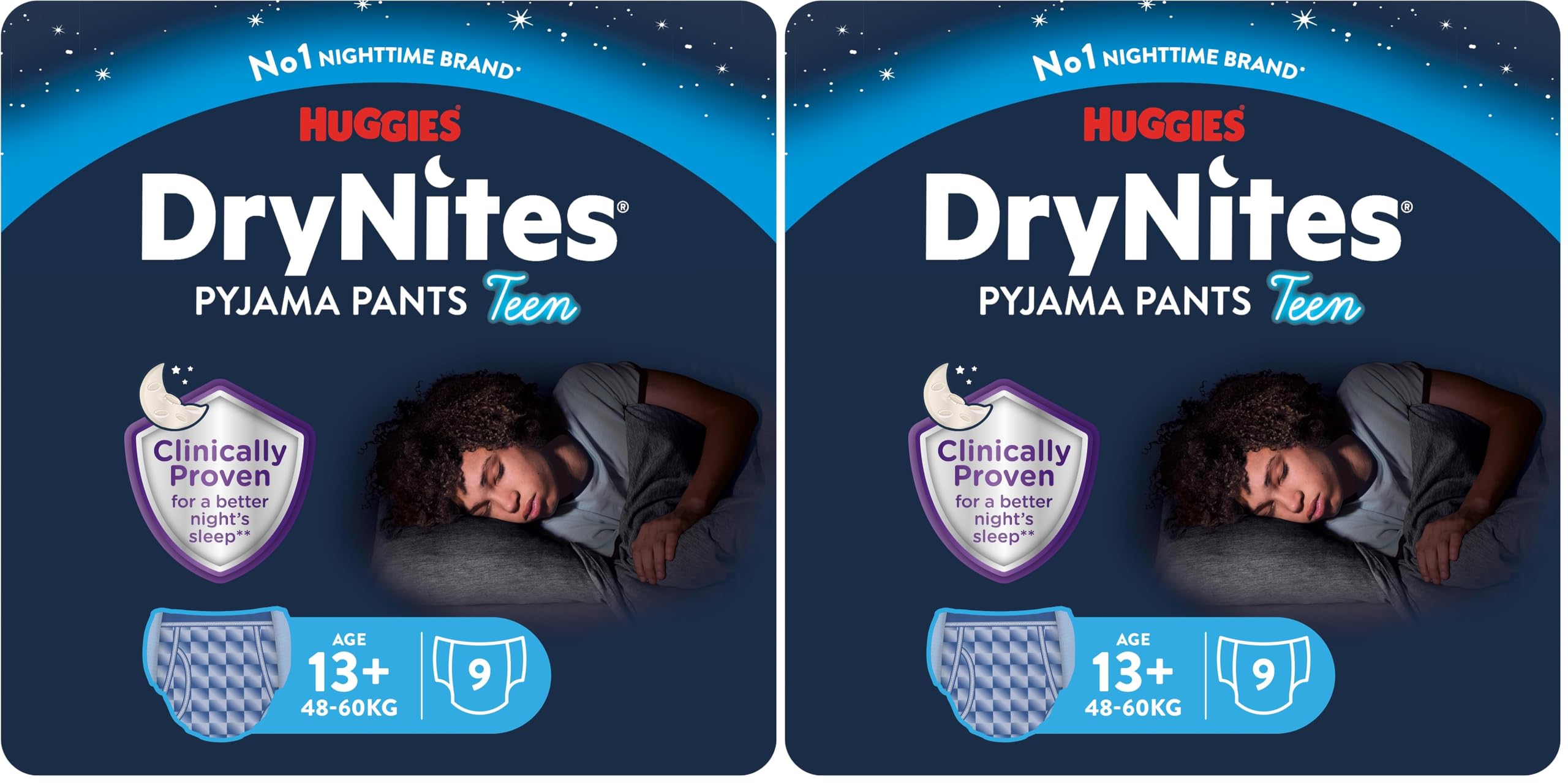 Huggies DryNites Nachtwindeln bei Bettnässen, für Jungen ab 13 bis ca. 17 Jahre (48-60 KG), 27 Stück (3x9), Monatspack, Windel-Pants (Packung mit 2)