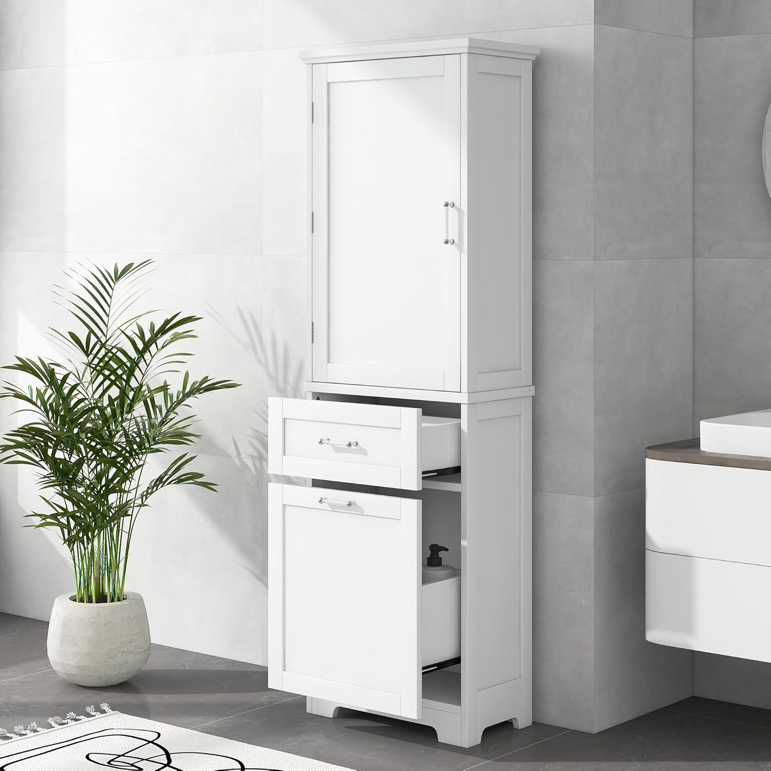 Amazon.com: Merax, White Bathroom Cabinet with Drawers and Doors, Tall ...