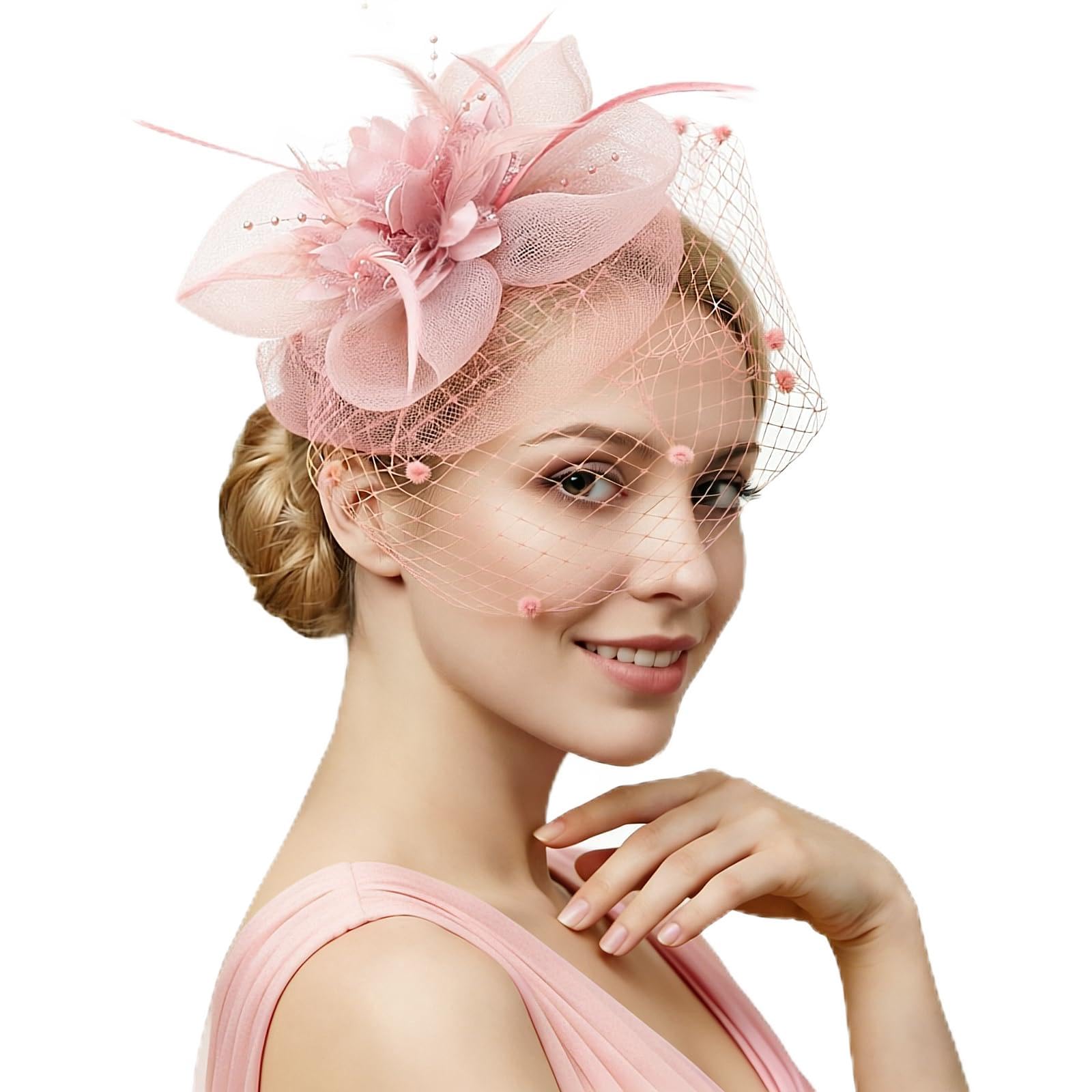 DRESHOW Women Fascinator Hats Tea Party Hat Vintage Pillbox Hat Headband for Cocktail