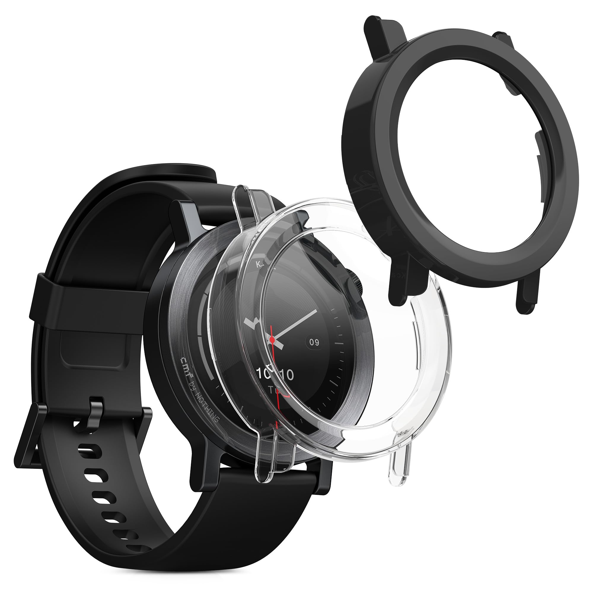 kwmobile Etui kompatybilne z CMF Watch 3 Pro Case - 2X Osłona ekranu ze szkła hartowanego do trackera fitness - przezroczysta-czarna