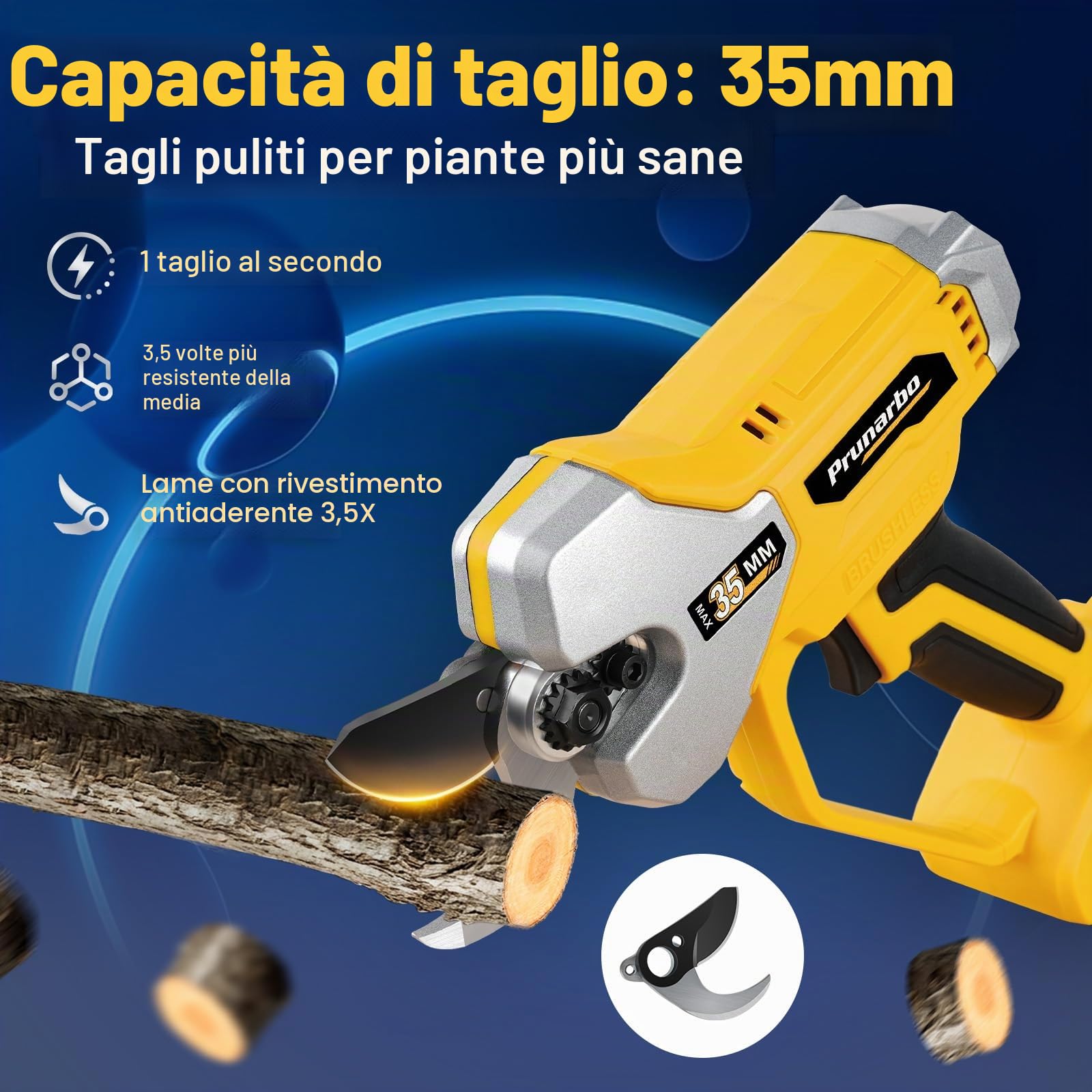 Cesoie 35 mm compatibili con batterie DEWALT 18 V | Rami spessi, Dimensione giornaliera, Fruttetti, Ricarica Flessibile, Lavoro Continuo