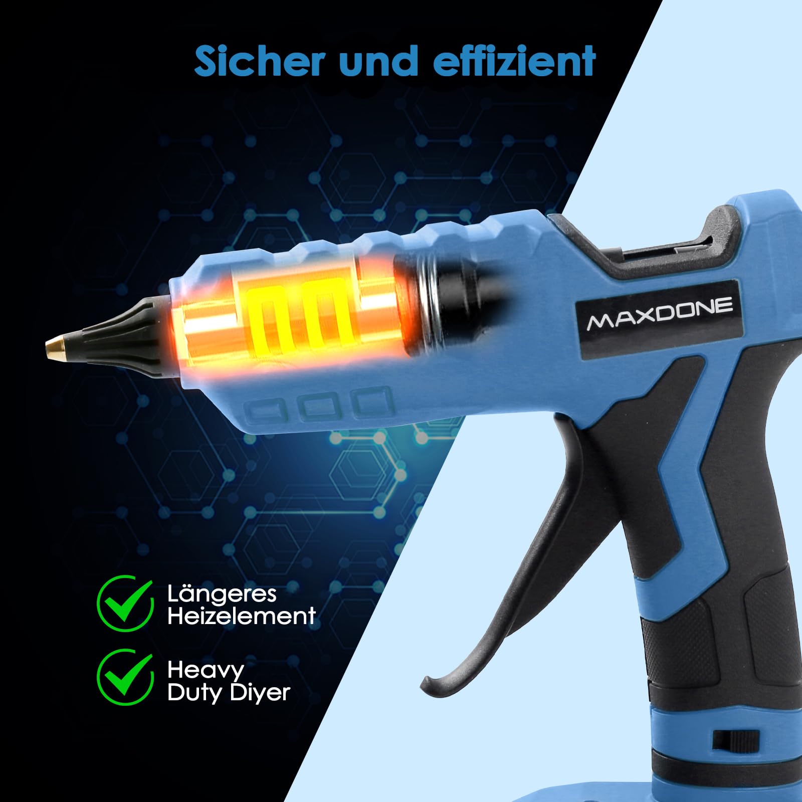 Heißklebepistole Klebepistole 100W Akku-Heißklebepistole, Kompatibel mit Makita-Akku 18V Bastelwerkzeug mit Klebesticks, für Heimwerken, 11mm Sticks (ohne Werkzeug, ohne Batterie, ohne Ladegerät)
