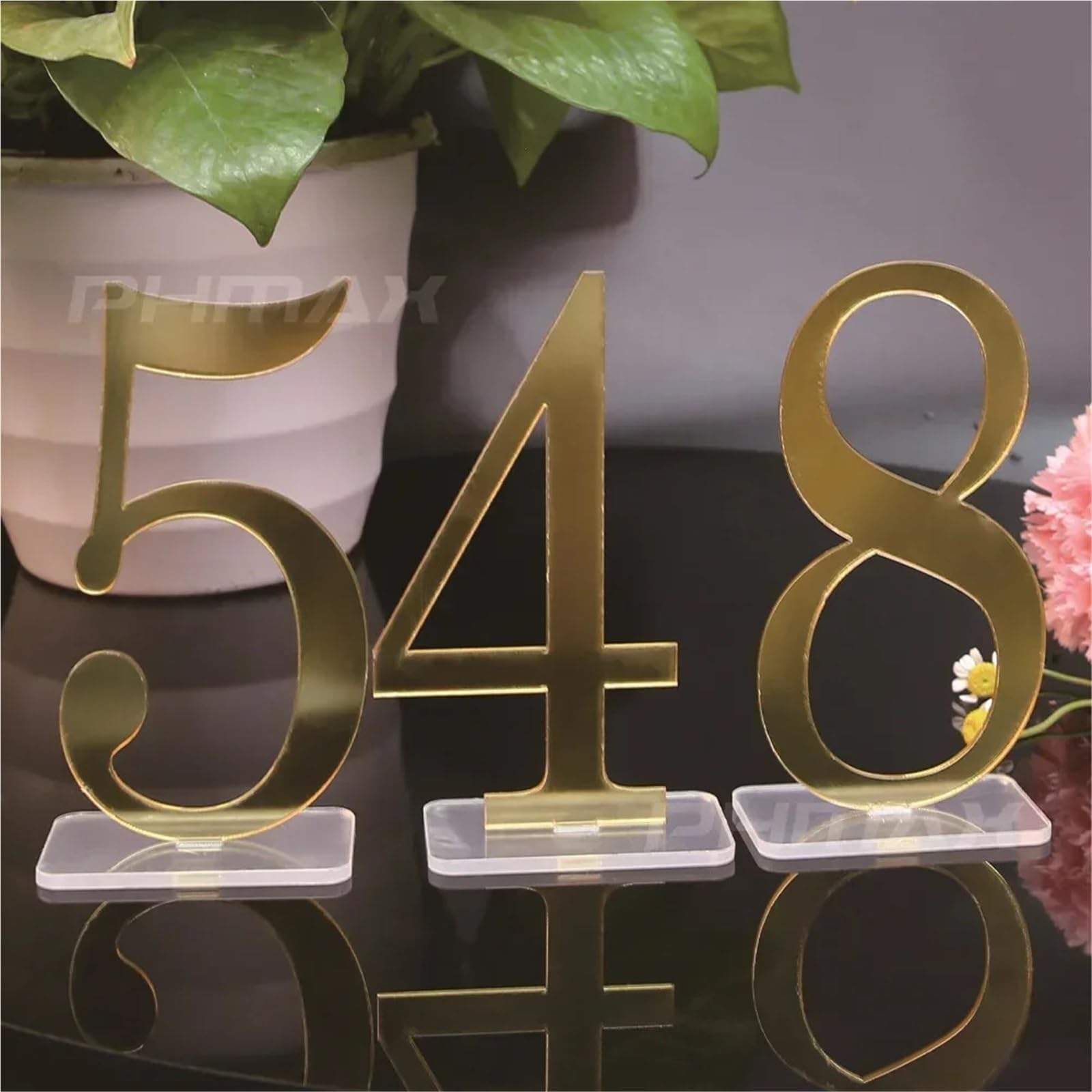 Goldspiegel-Tischnummernschilder for Hochzeiten, 3D-Dekor mit Ständer Für Restaurants(Number 21-25)