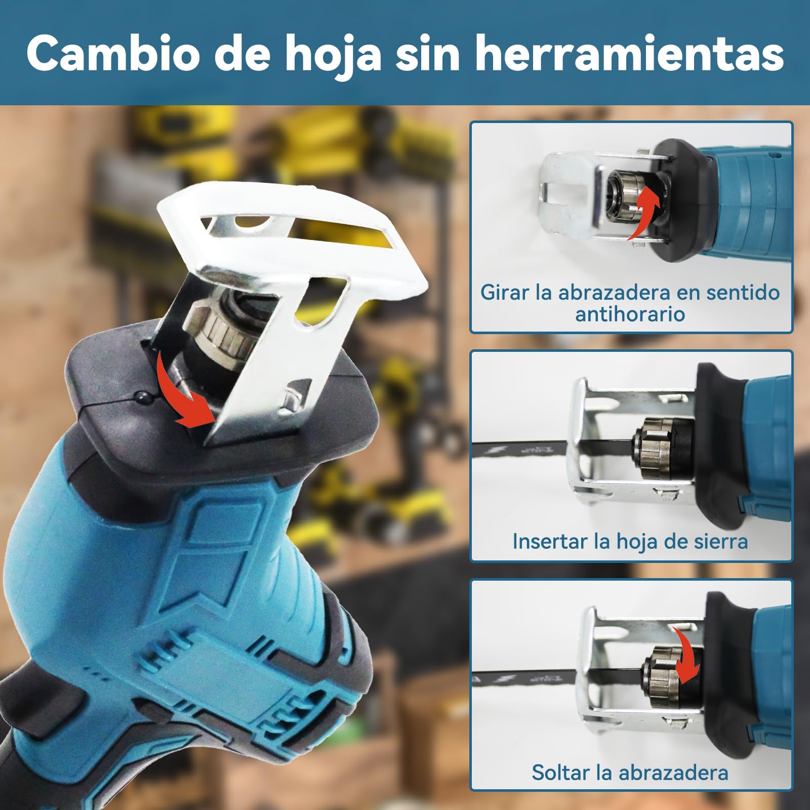 Sierra alternadora eléctrica inalámbrica con 4 cuchillas – Compatible con batería Makita 18 V – Para madera y metal – Sin batería ni cargador