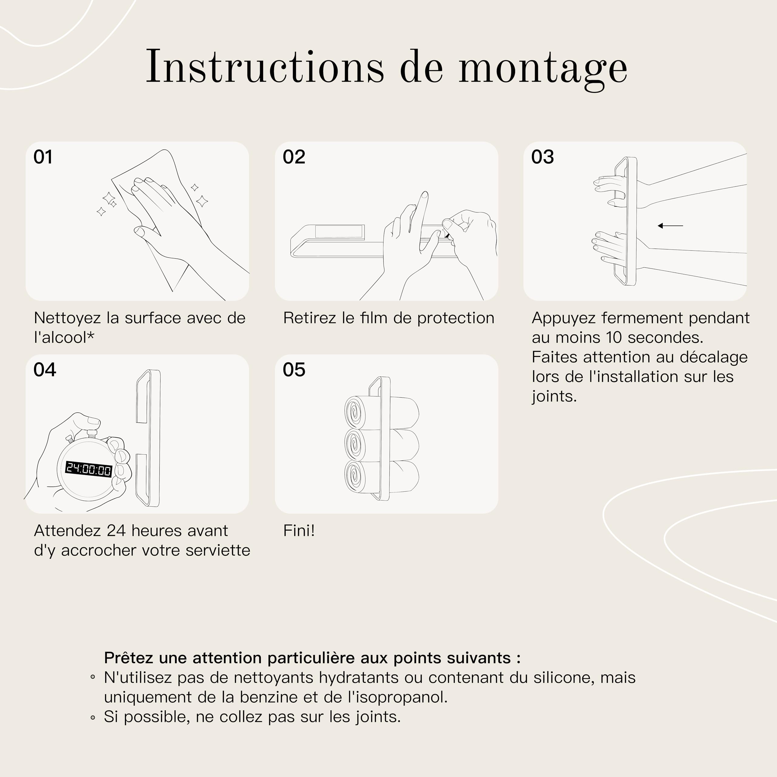 Design Hambourg Porte-Serviettes pour invités | Blanc | adhésif | Porte-serviettes compact et auto-adhésif | Garde les serviettes rangées et à portée de main