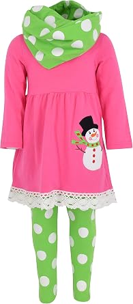 Unique Baby Girls Kids Toddler 3pc Outfit Set Long Sleeve Lace Trim Tunic Top Leggings and Scarf