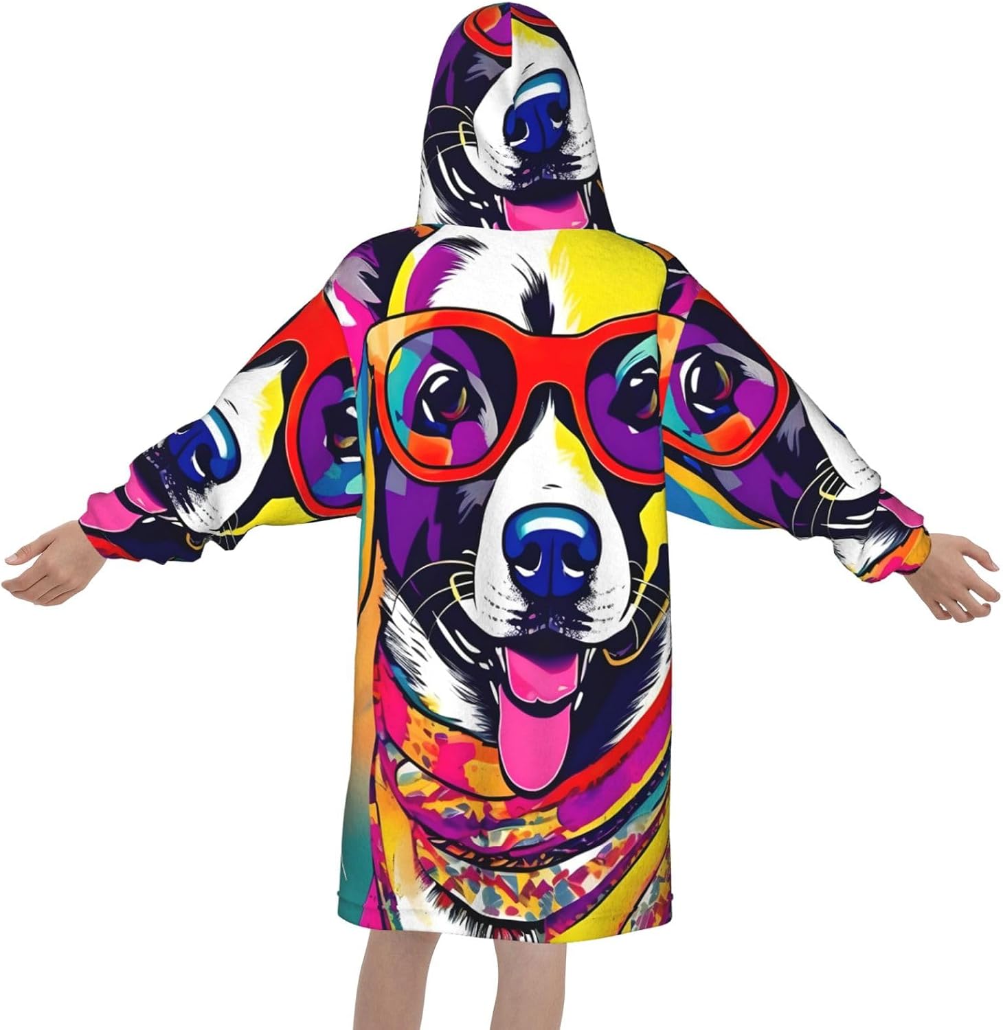 Funny Dog Print Oversized Blanket Hoodie, Wearable Blanket Hooded,Hooded Pullover With Pocket