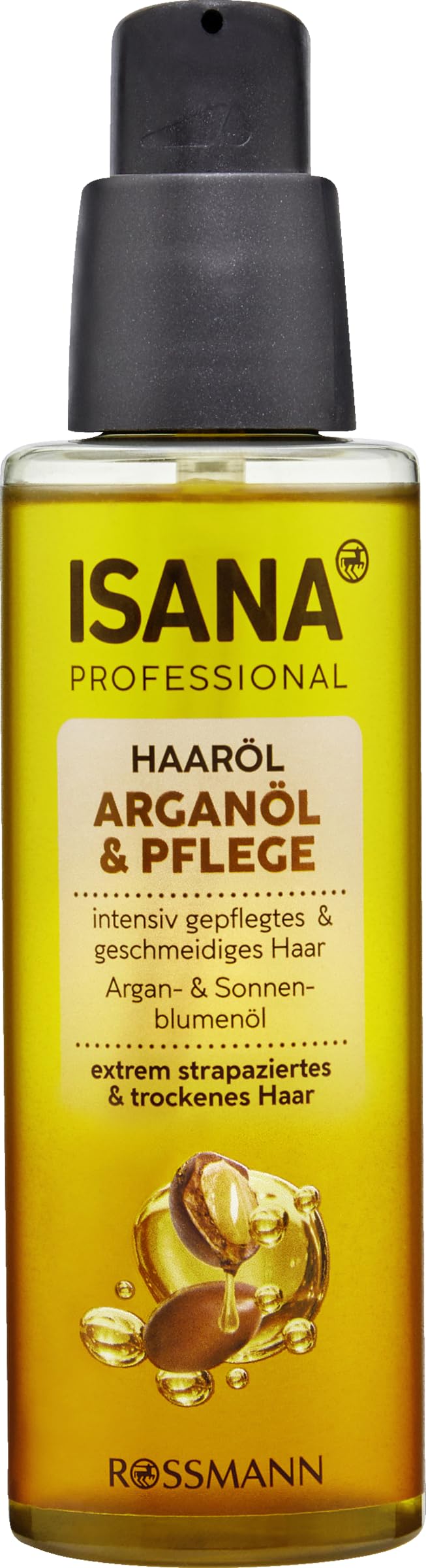 ISANA PROFESSIONAL Hair Oil Argan Oil & Care, 100 ml Bottle - Damaged & dry hair - Care oil with argan & sunflower oil