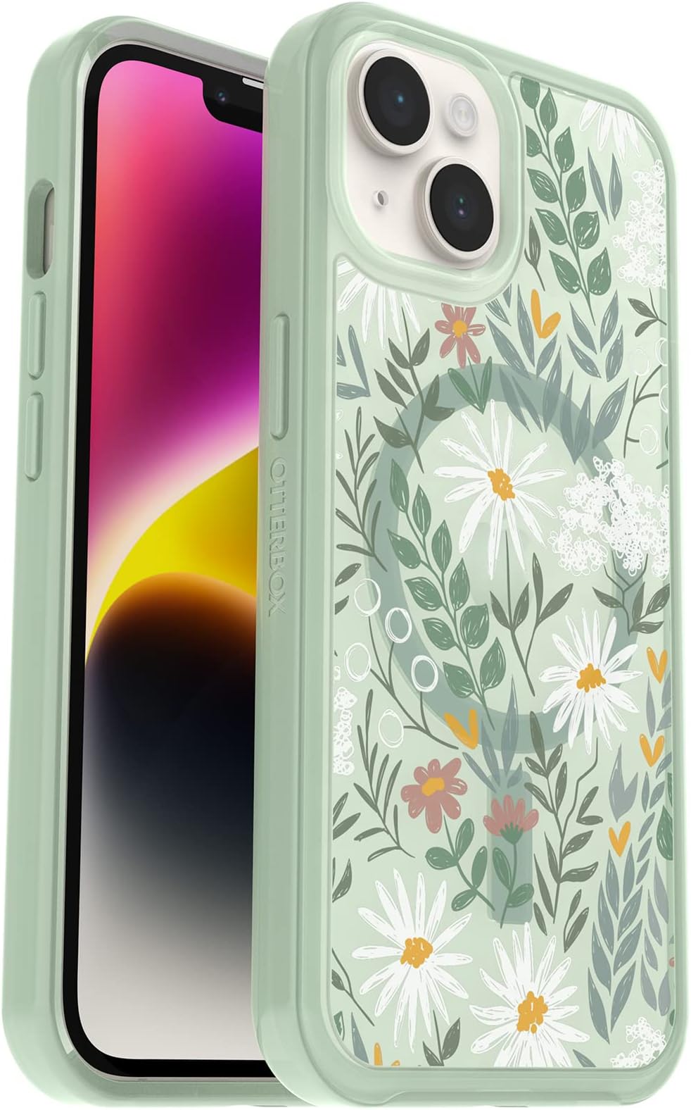 OtterBox iPhone 14 & iPhone 13 Symmetry Series+ Case - SAGE Advice (Green), Ultra-Sleek, Snaps to MagSafe, Raised Edges Protect Camera & Screen