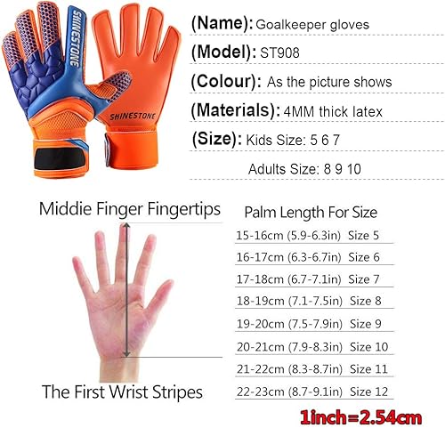 Miniatura 6 de Shinestone Guantes de portero de portero para jóvenes y adultos, guantes de portero de fútbol con fuerte agarre y protección para los dedos para
