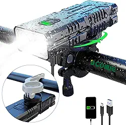 Luzes de bicicleta, saída contínua, super brilhante, 10.000 lúmens, farol de bicicleta de 1200 lúmens, bateria recarregável de 3000 mAh, luzes de bicicleta de longa duração de 1200 lúmens,