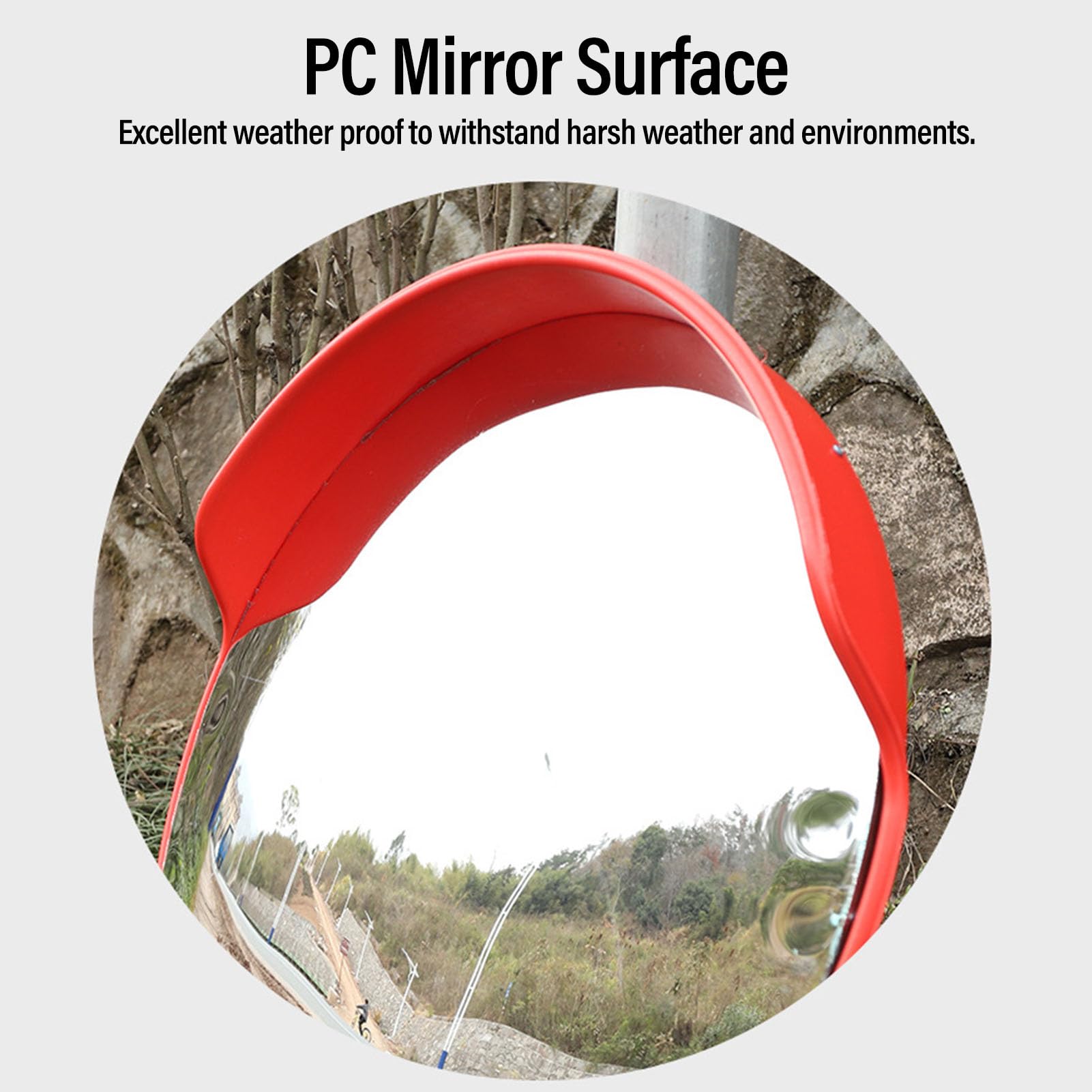 Aramox Espejo de Seguridad, Espejo Convexo de Tráfico Gran Angular con Borde Rojo con Soporte a Prueba de Roturas para Entrada, Estacionamiento, Garaje (45 cm/17,7 pulgadas)