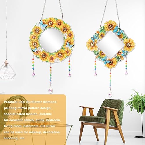 Miniatura 5 de Espejo de maquillaje de diamante de girasol, 2 piezas, con forma especial de cristal, atrapasoles para principiantes, manualidades, regalos,