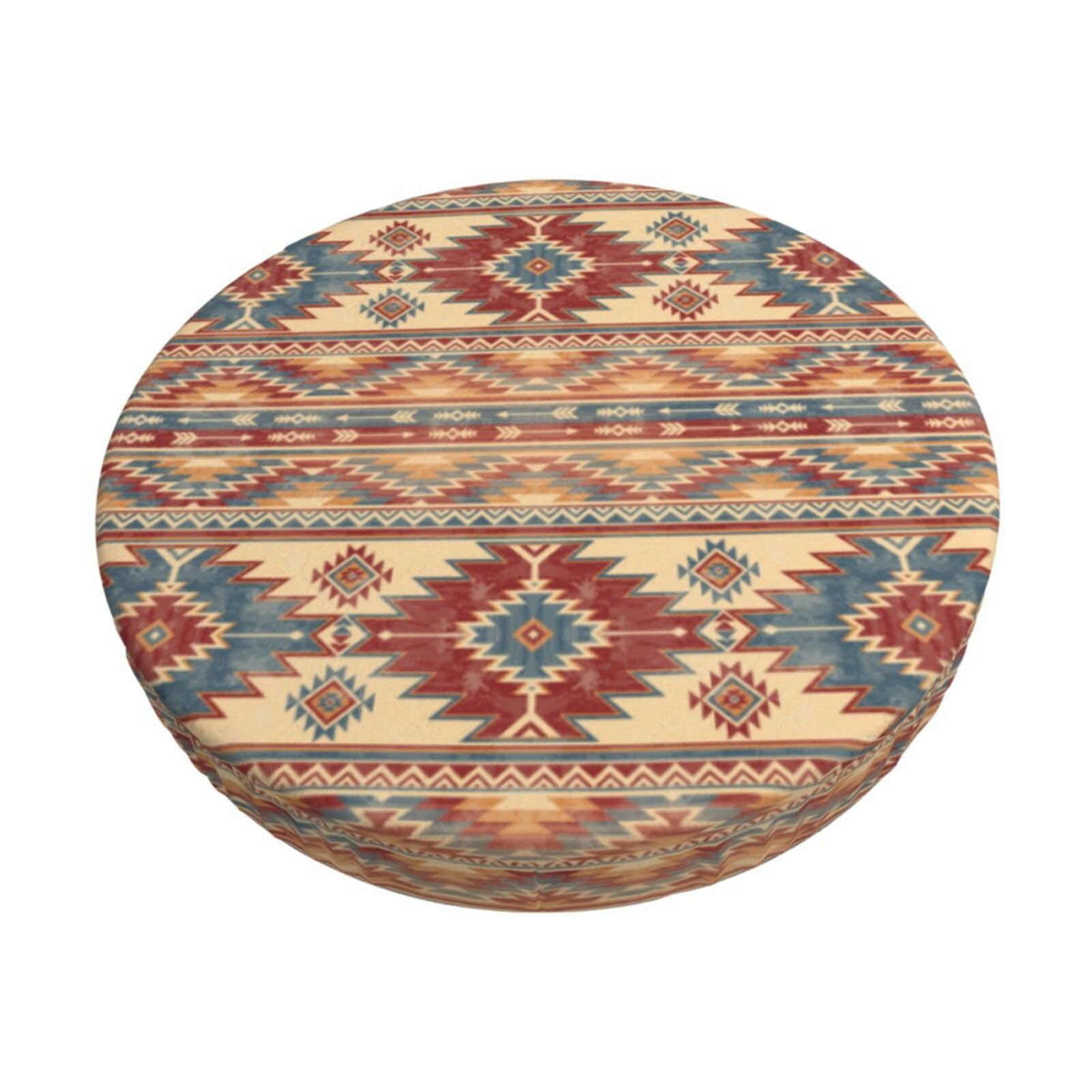 Kuilepa Traditional Tribal Aztec Print Round Bar Stool Covers,Washable Elastic Stool Cushion Slipcover for Dia.12-14