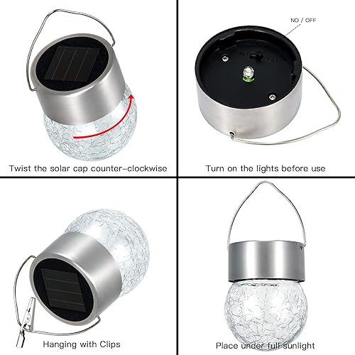 Miniatura 7 de SUNWIND Luces solares colgantes para exteriores, paquete de 8 luces decorativas de jardín de vidrio agrietado, impermeables, para patio, valla,