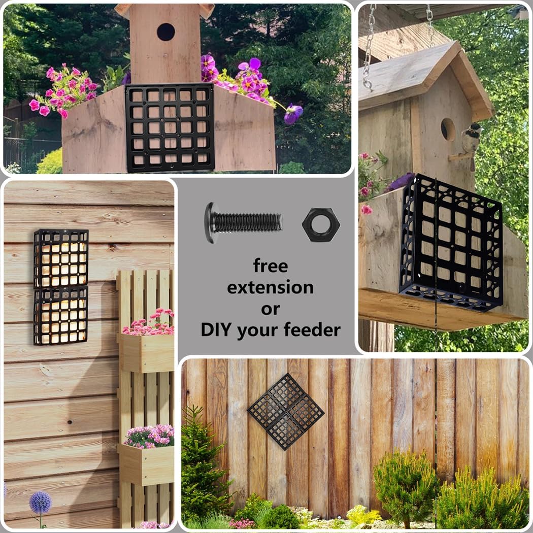 Suet feeder integrated into a birdhouse and a custom wooden structure