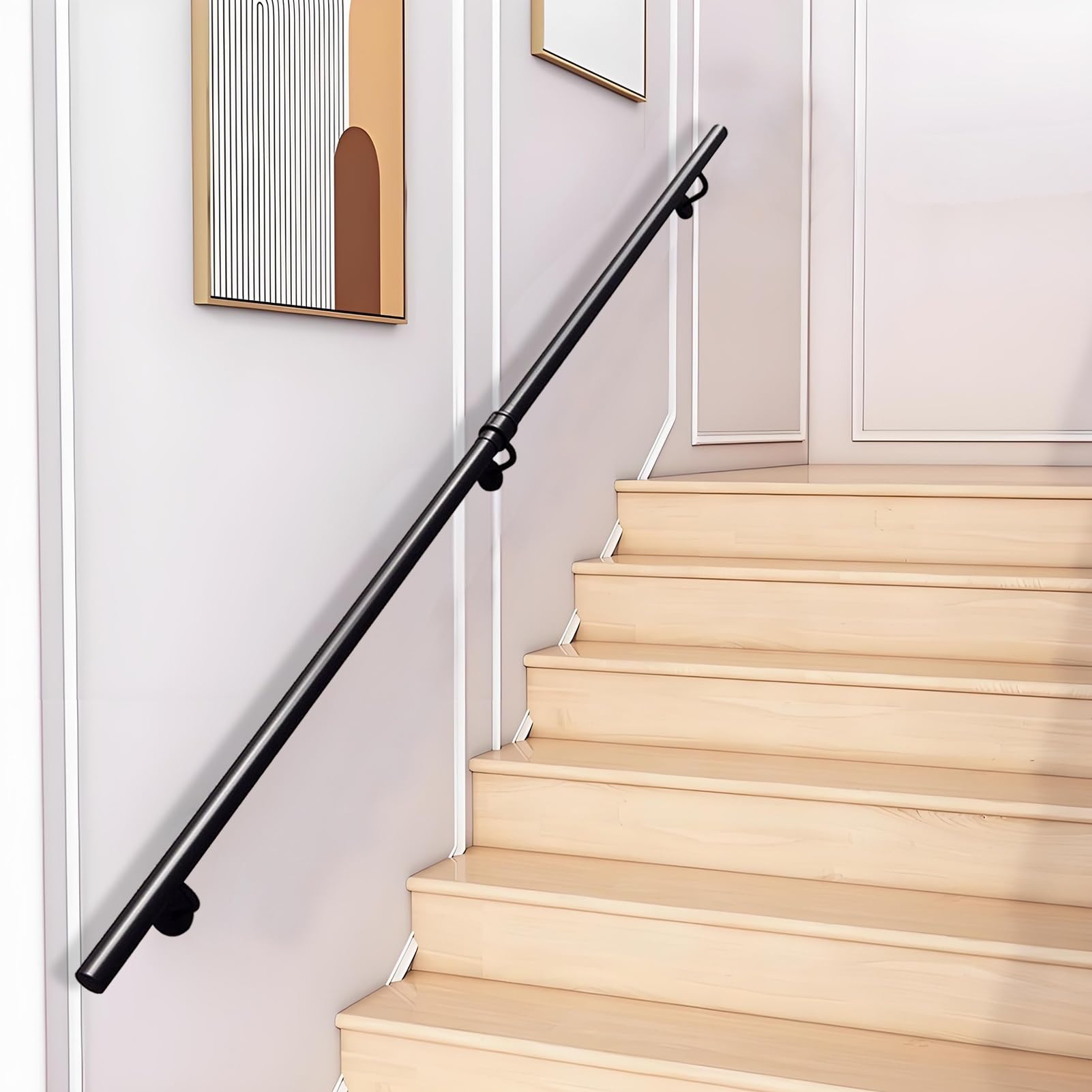 FKXSXAZ Handrails for Stairs 1 2 3 4 5 6 Metres, Modern Staircase Banister Hand Rails with Metal Barckets Indoor Outdoor Wall Mount Support, Black Wrought Iron Safety Grab Bar(13.1ft/400cm