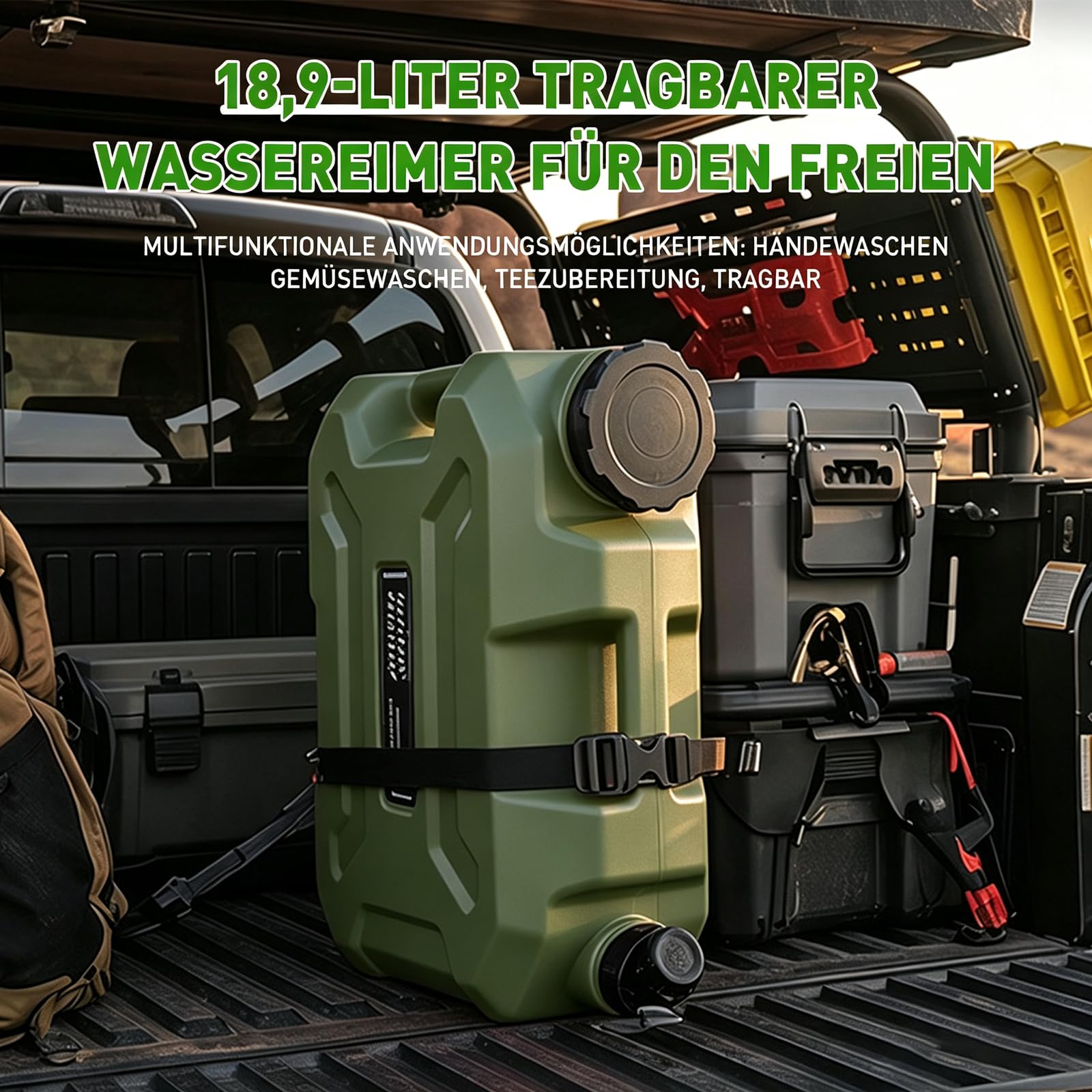 Bidon d'eau de 18,9 l avec robinet, brosse et tuyau vert