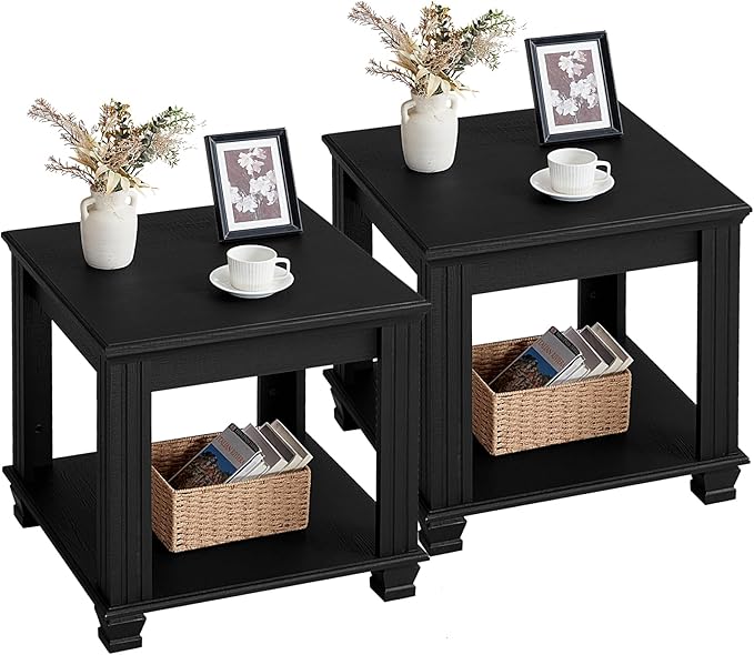Farmhouse Rustic Wood End Tables, Black