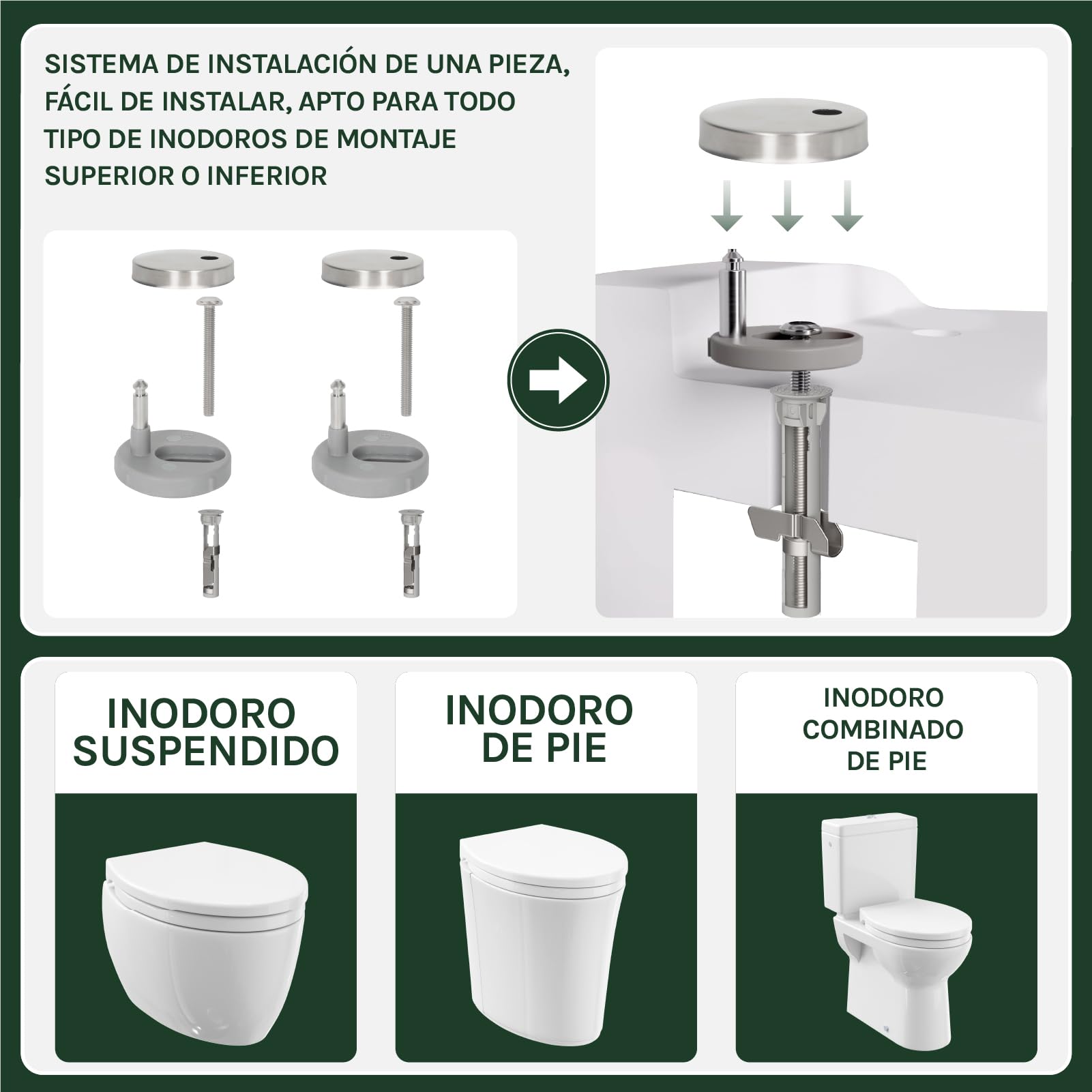 WOLTU Tapa de WC Tapa de Inodoro Asiento de Inodoro Bisagra de Cierre Suave Instalar Rápida