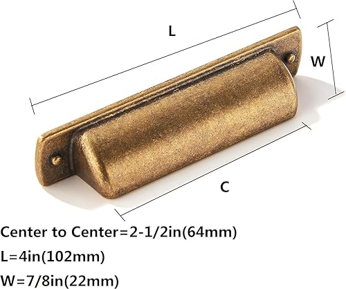 Miniatura 2 de khtumeware Paquete de 10 tiradores de cajón de 2-12 pulgadas (2.520 in) de latón antiguo, tiradores de taza para gabinetes, accesorios de cocina,