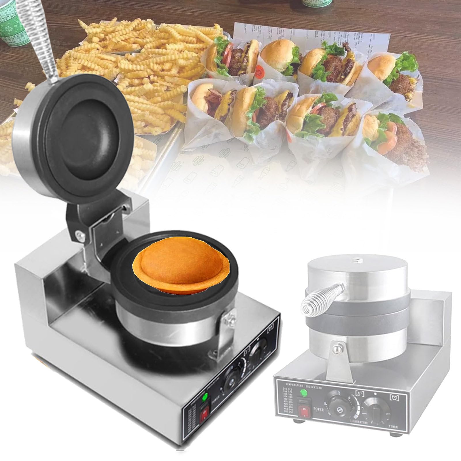 Máquina para hacer gofres y helados, prensa comercial para hacer gofres y hamburguesas, molde antiadherente para hacer hamburguesas eléctrico para el hogar de 1200 W, 220 V