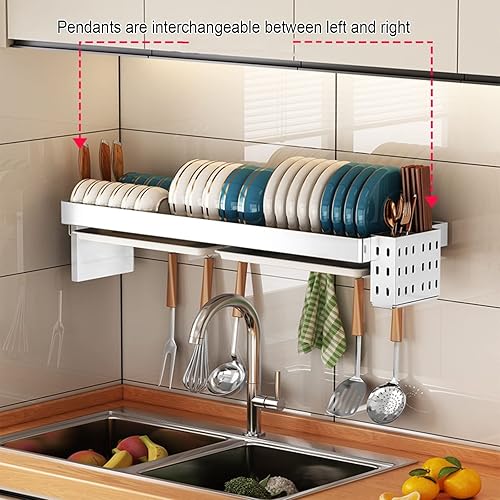 Miniatura 3 de IMPREC LYWY - Estante de secado para colgar platos, organizador de platos de secado para colgar sobre el fregadero, estante de almacenamiento para