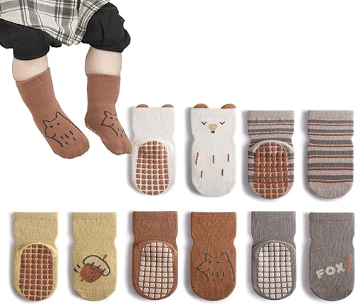 Tatibana Calcetines antideslizantes para bebé 5 pares de calcetines antideslizantes para niños pequeños calcetines de dibujos animados para bebés y