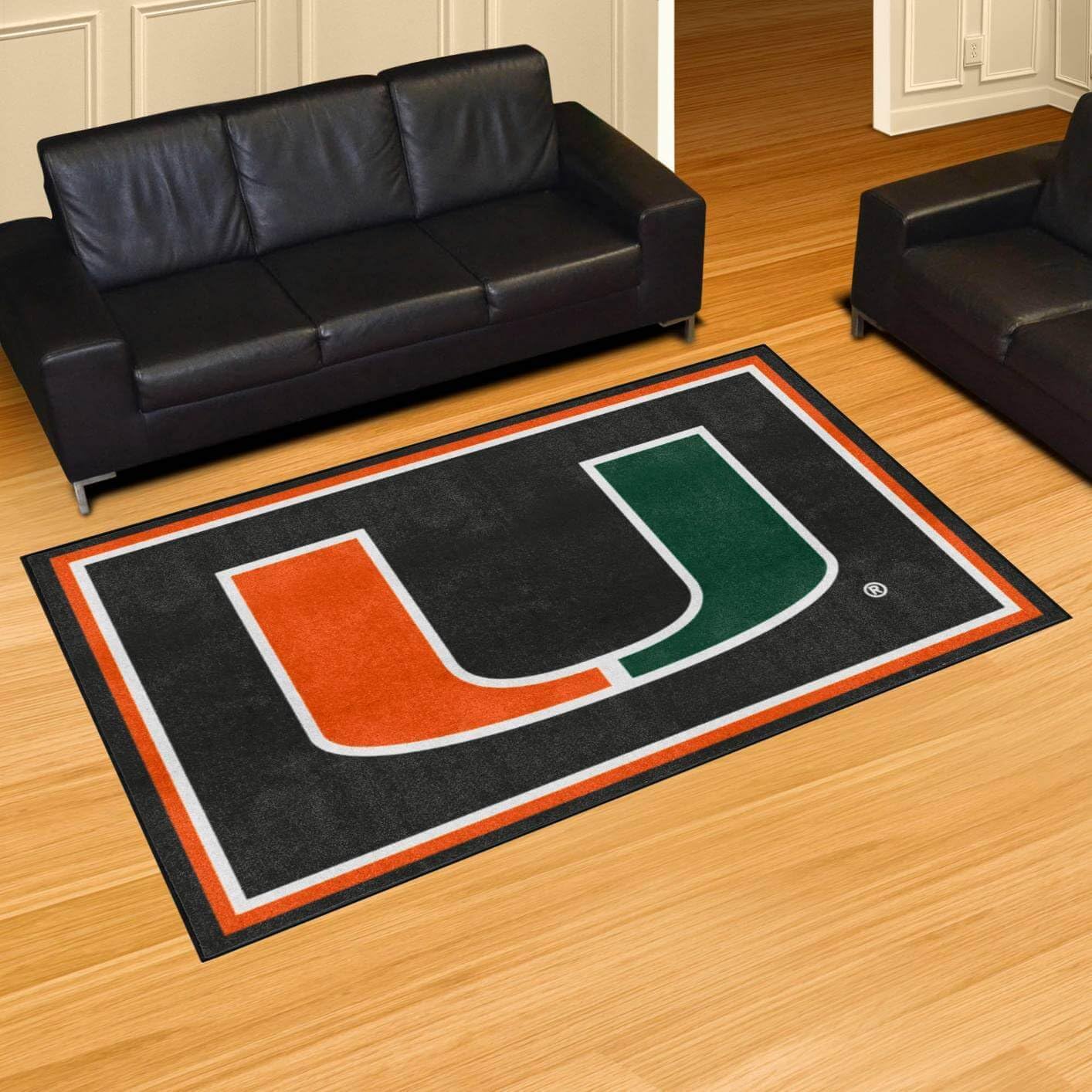 FANMATS 35753: Miami Hurricanes 5ft. x 8 ft. Plush Area Rug, Black