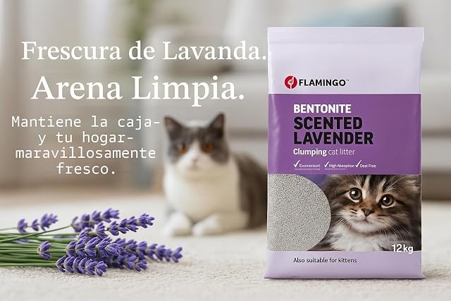 Foto 3 de 4 de Flamingo Arena para Gatos - Arena aglomerante - Aroma a Lavanda - 12L (12KG) para 10 semanas - Origen Canadá
