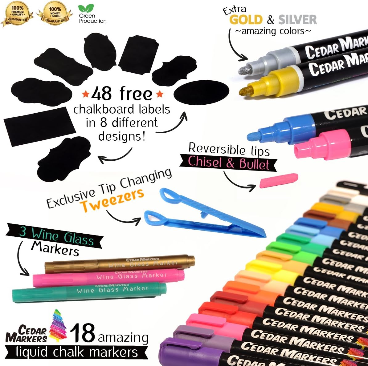 Cedar Markers Chalk Markers (18 Pack)