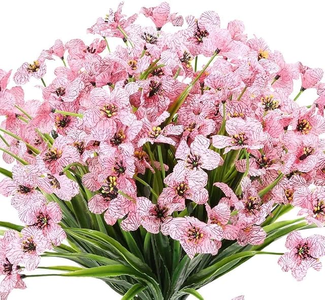 Ancokig Artificial Violet Flowers Outdoor UV Resistant Fake Flowers 6pack No Fade Faux Plastic Plant Shrubs Greenery for Indoor Outside Hanging Planter Window Box Patio Home Decor (Pink)