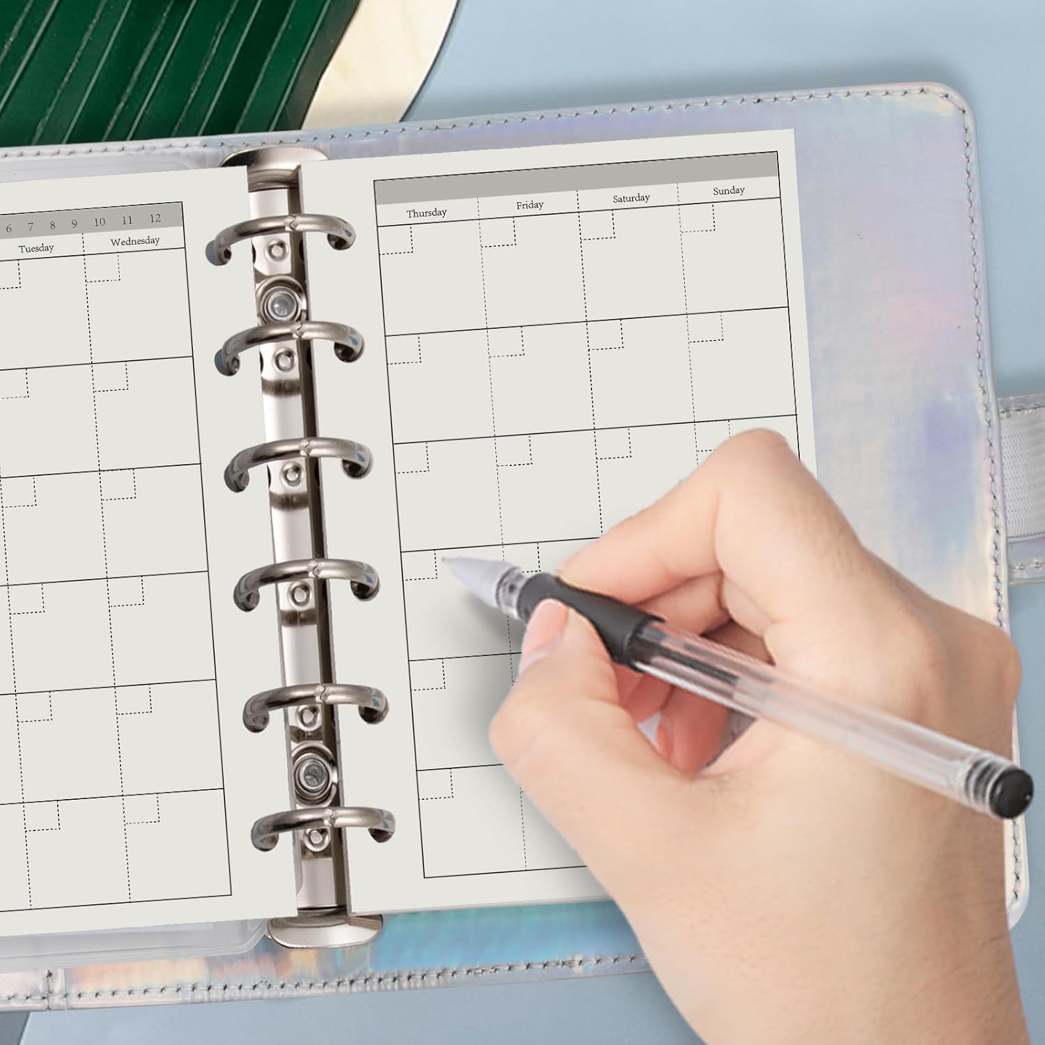 Harphia A7 6 Holes Binder Refill Value Set, 90sheets monthly plan loose leaf paper with stickers and dividers, planner insert with binder pockets for A7 binder 6 holes refillable notebook,005dA7month thumbnail