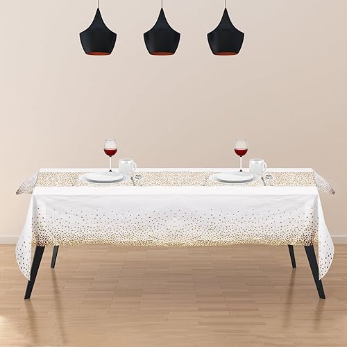 Miniatura 9 de TEHAUX 4 manteles rectangulares desechables con lunares para fiestas, para fiestas, festivales, decoración de comedor, cubierta de mesa de plástico