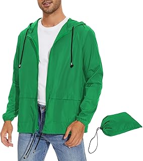 Packable Mens Rain Jacket Lightweight Raincoat Waterproof with Hood Outdoor Windbreaker Jacket Travel Rain Jackets