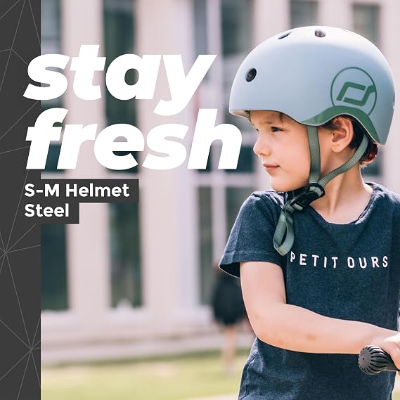 Including Scoot and Ride adjustable strap baby helmet, matte finish, S and M sizes, LED safety light and soft polar padding for additional protection