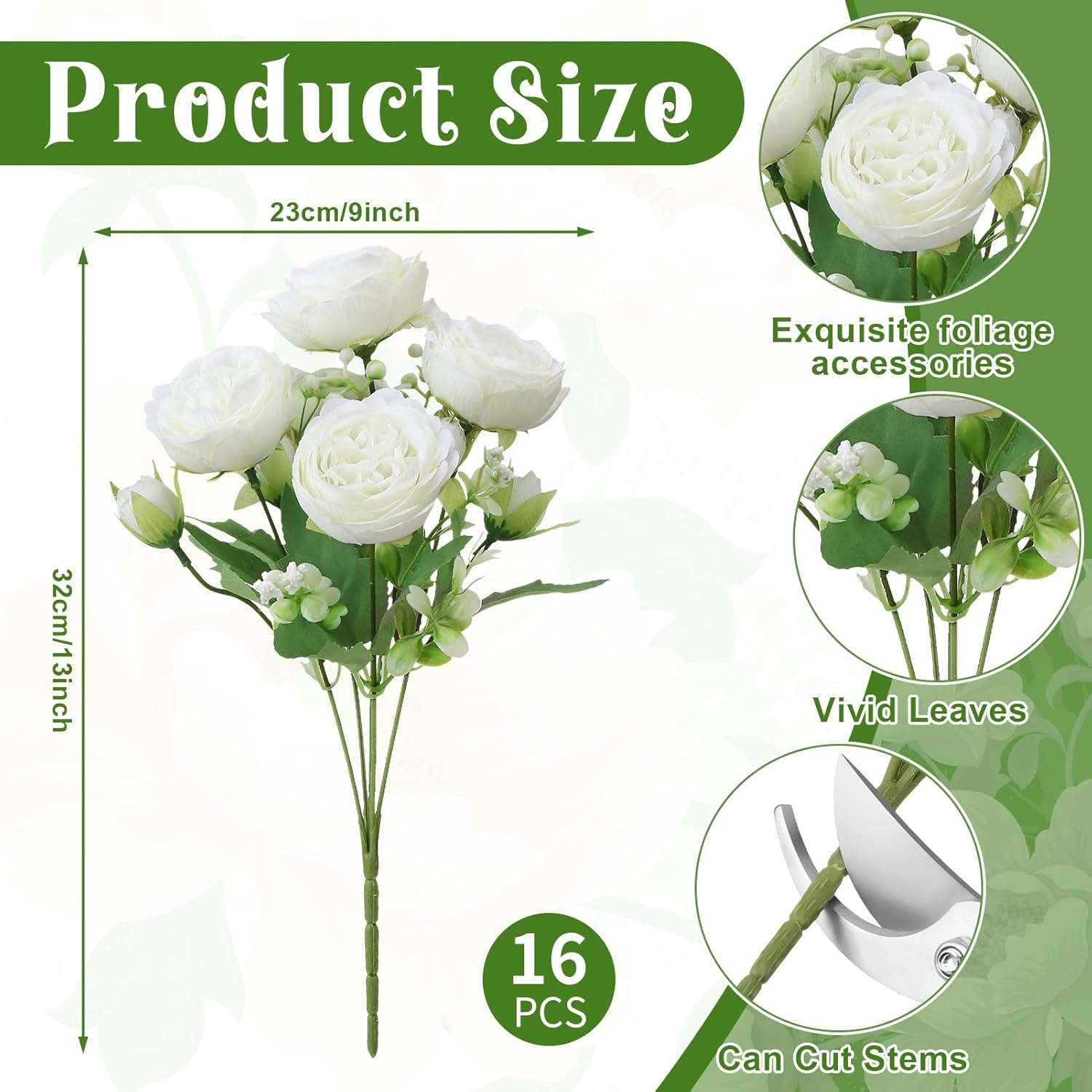 16 Pack White Peonies Artificial Flowers, Fake Silk Hydrangea Bouquet for Bridal Wedding Home Table Decor Reusable Dining Opening Ceremony Birthday Arrangement Faux Floral - Image 2