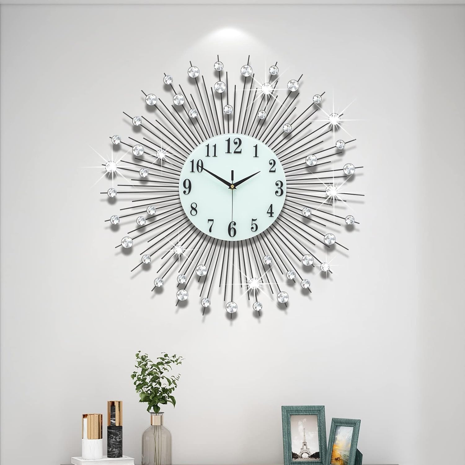 Home, Furniture & DIY Round Metal Wall Clock with Large Numbers Modern Decor Gold & Black 38cm Home