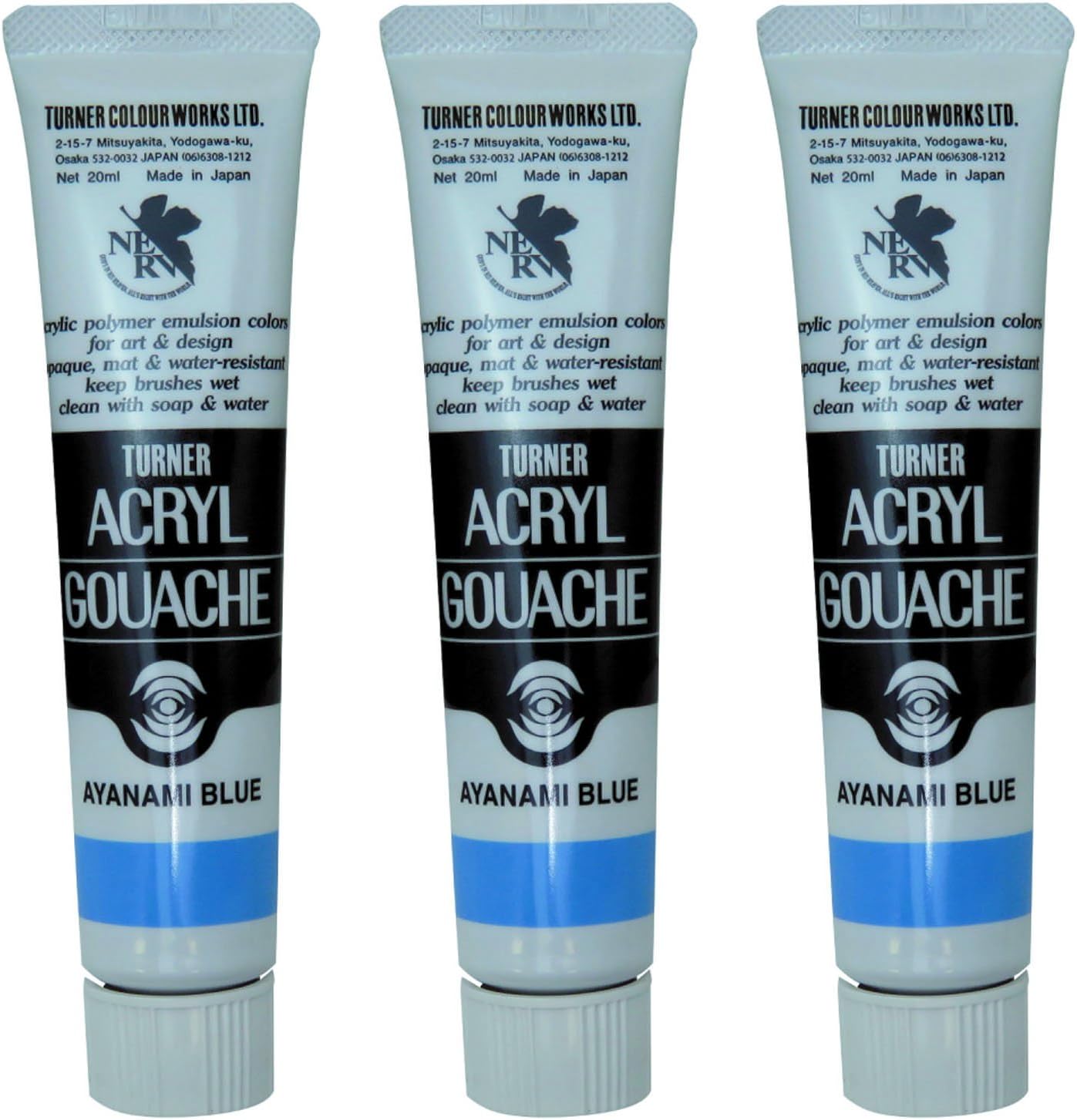 Turner Color Acrylic Gouache Evangelion 20th Anniversary Ayanami Blue Set of 3, 0.7 fl oz (20 ml) (No. 6)