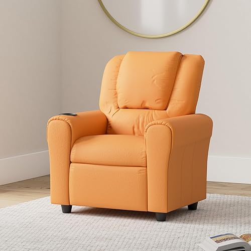 Miniatura 37 de EMMA + OLIVER Sillón reclinable infantil LeatherSoft marrón con portavasos y reposacabezas Piel suave de color café.,Vinilo beige.,negro, cuero,