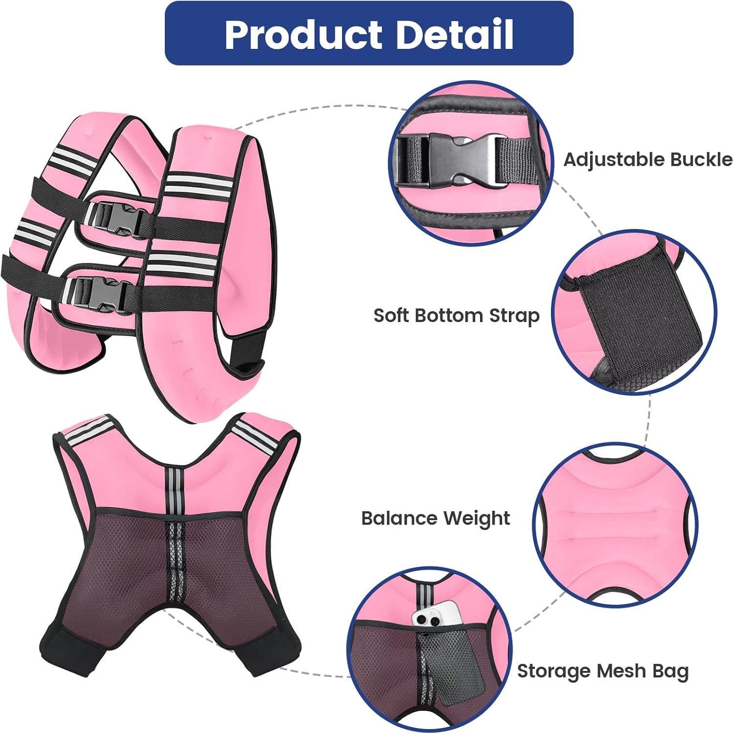 Zikopomi Weighted Vest Woman Man, 6lb/8lb/12lb/16lb/20lb/25lb/30lb Weight Vest with Reflective Stripes for Workout, Strength Training, Running, Fitness, Muscle Building, Weight Loss, Rucking Vest - Image 6